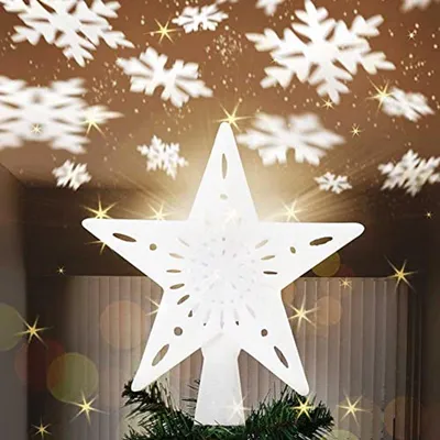 Christmastar Spitze mit reflektierenden Schneeflocken - 26 cm hoch - magische LED-Dekoration