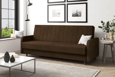 Produktbild von MEBLINI Sofa mit Schlaffunktion - Schlafcouch Ausziehbar - Schlafsofa mit Bettkasten - Sofabett - Couch mit Schlaffunktion - Klappsofa - ANDRES 3 - 218x87x93cm - Braun Samt