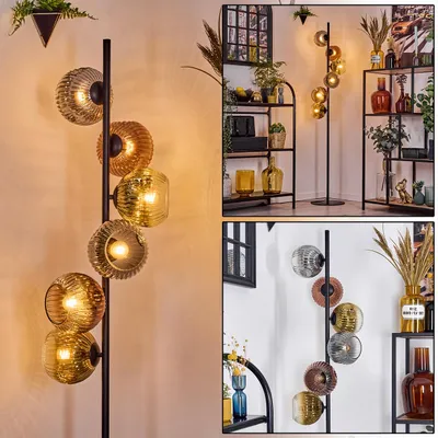 Produktbild von Villamare Stehlampe aus Metall/Riffelglas in Schwarz/Gold/Kupfer/Rauch/Klar