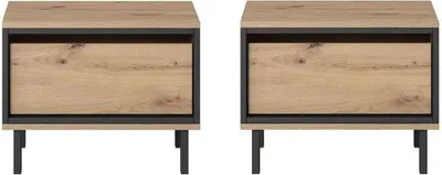 Produktbild von 2x Nachttisch Schubladen Nachtschrank Beistelltisch Möbel Eiche Holz