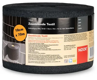 Produktbild von NOOR Sichtschutzstreifen TEXTIL 19 cm x 70 m Moosgrün - winddurchlässiger Sichtschutz für Doppelstabmattenzaun - UV-beständiges HDPE