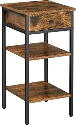 Immagine prodotto di Comodino industriale con cassetto e ripiani - Marrone rustico e nero