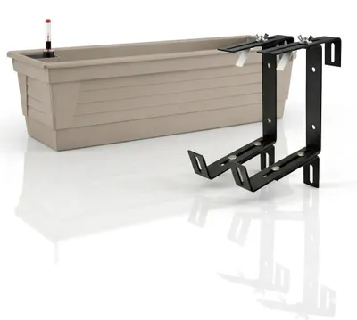 Produktbild von Plastard Blumenkasten 60 cm selbstwässernd mit Hydroeinsatz, Wasserstandsanzeige und stabiler Metallhalterung in Seidengrau