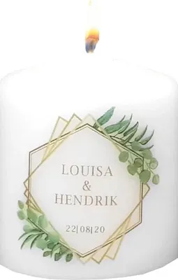 Produktbild von Gastgeschenk zur Hochzeit "Eukalyptus-Goldrahmen" personalisiert 60 x Ø 50 mm, 12 Stück