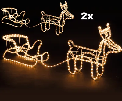 Image de Éclairage décoratif : Guirlande de Noël générique, représentant un renne tirant un traîneau - Lumière blanche chaude