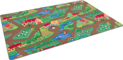 Produktbild von Straßenteppich Beidseitig Kinder Spielteppiche, Größe:80x160 cm, Design:Bauernhof Abenteuer