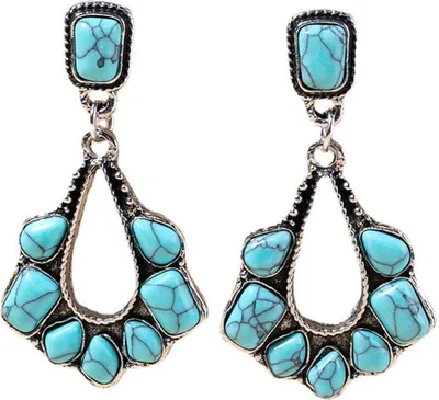 Produktbild von 1 Paar Damen-Ohrringe, hohle Wassertropfenform, Kunsttürkis, antiallergisch, leicht, Ohrschmuck, Schmuck, für Abschlussball, Cocktailparty, Hängeohrringe, baumelnde Ohrringe