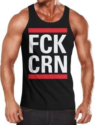 Produktbild von Herren Tanktop Aufdruck FCK CRN Parodie HipHop Musik Virus-Krise durchhalten Fun-Shirt Moonworks® schwarz S