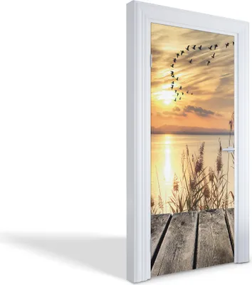 Produktbild von Türfolien Design Selbstklebende Wandsticker Türtapeten - Sonnenuntergang am See - 95 x 205 cm