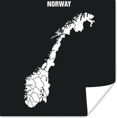 Produktbild von MuchoWow® Poster Illustration von Norwegen in weiß vor schwarzem Hintergrund 30x30 cm - Wandposter - Printing
