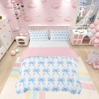 Immagine prodotto di Copertura per piumino singolo con fiocco blu, adatta ai bambini