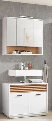 Produktbild von Badezimmer-Set >Liguria< (2-tlg.) in Weiß / Evoke Eiche Nachbildung - 80x191x40 (BxHxT)