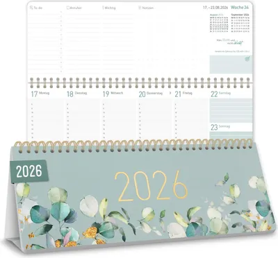 Produktbild von Tischkalender 2026 mit Aufsteller / Minty Leaves / Häfft-Verlag
