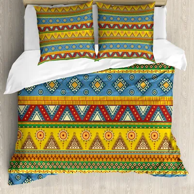 Obrázok produktu pre ABAKUHAUS aztecká sada obliečok, tradičný klasický kmeňový motív s motívom starého mexického kultúrneho symbolu slnka, 155 x 220 cm + 80 x 80 cm, viacfarebná