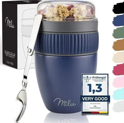 Produktbild von Famanu Müsli-Becher to go - isolierter Joghurtbecher mit Löffel - auslaufsicher