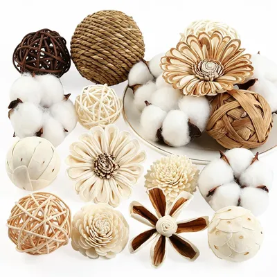 Image de Lot de 18 boules en rotin tressé naturel pour la décoration