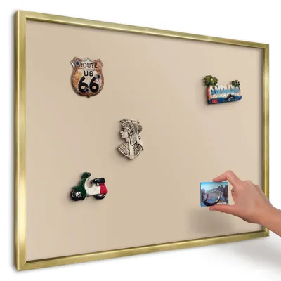 Produktbild von Magnettafel 70x50 cm mit goldenem Rahmen - Magnetische Metalltafel, Magnetpinnwand zur Wandmontage für Wohnzimmer, Küche, Flur, Kinderzimmer und Büro - Beige-Orange