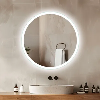 Image de Miroir de salle de bain rond à LED avec interrupteur tactile
