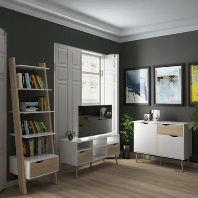 Immagine prodotto di Dmora set Mobili da Soggiorno Apiro Bianco, 10 Ripiani 4 Cassetti