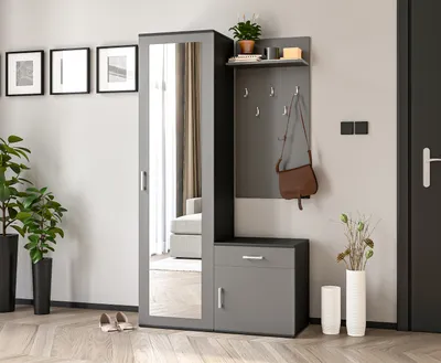 Produktbild von AX LIVING Garderobe mit Spiegel Magnola – 100 cm Breit, Schwarz & Grau