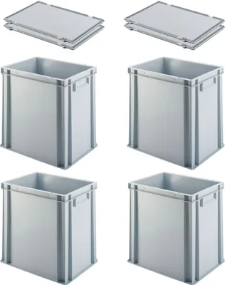 Produktbild von SuperSparSet 4x Eurobehälter mit geschlossenem Griff und Scharnierdeckel | HxBxT 40x30x40cm | 37 Liter | Grau | Eurobox, Transportbox, Transportbehälter, Stapelbehälter