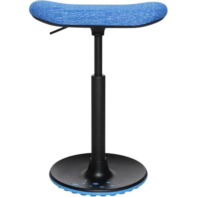 A studio shot of a blue and black adjustable stool.
