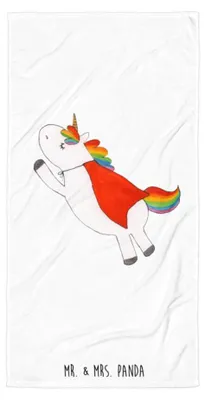 Produktbild von Mr. & Mrs. Panda Strandtuch Einhorn Super - Weiß - Geschenk, Held, Großes Badehandtuch, Duschtuch, Freundin, Handtuch, Superheld, Einhörner, Unicorn, Strandlaken