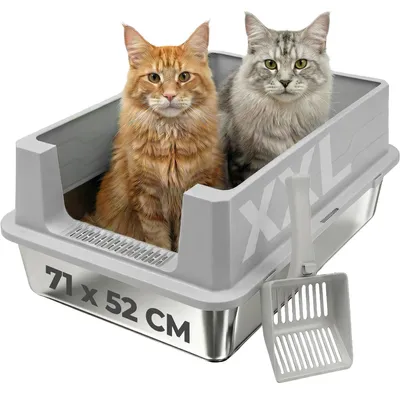 Produktbild von XXL Edelstahl Katzenklo für große Katzen und 2 Katzen
