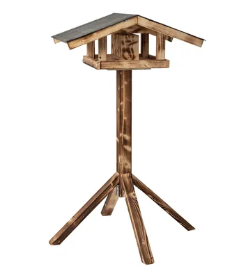 Produktbild von Dehner Natura Wildvogel-Futterhaus Karwendel, geflammt, inkl. Ständer, 127.2 x 84.3 x 84.3 cm, Fichtenholz/Bitumen, braun/schwarz