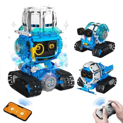 Produktbild von Technik Roboter Kinder Bauspielzeug, Programmierbarer Roboter Bausatz, Ferngesteuerte Robot, 360¡ã-Drehung, STEM Bauspielzeug Jungen Geschenk ab 6-12 Jahre Maedchen Jungen,Blau