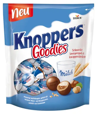 Obrázek produktu pro Knoppers Goodies oplatkové kuličky plněné mlékem a nugátovým krémem 180g
