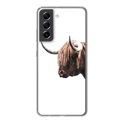 Produktbild von MuchoWow® Handyhülle Schutzhülle Hülle für Samsung Galaxy S21 FE Schottischer Highlander - Hoorn - Porträt Silikon Softcase Handy Hülle - Mobiltelefonhülle
