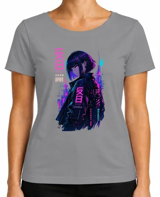Zdjęcie produktu dla EKSISTENZ - Koszulka damska z motywem cyberpunkowym, anime, Japonia, styl Y2K, manga, dla fanów, kolor: szary, rozmiar: 3XL