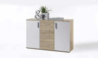 Produktbild von Kommode Debby 2 Türen und 4 Schubladen - weiß/Sonoma-Eiche