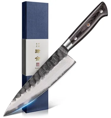 Kochmesser 20 cm, japanisch geschmiedet, AUS-8 Stahl, Pakkaholz-Griff