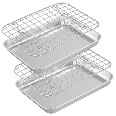 Zdjęcie produktu dla Blacha do pieczenia ze stali nierdzewnej z kratką chłodzącą, zestaw 4 sztuki, wymiary: 26,5 x 20,5 x 2,5 cm