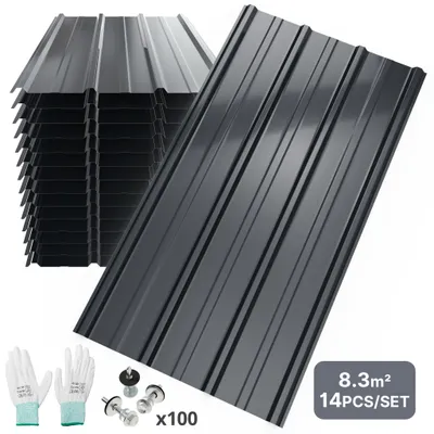 Produktbild von Mondeer Wellplatte Dachplatten 14-tlg Trapezblech-Set, 8,3 m² Abdeckfläche inkl. 100 Schrauben & Montagehandschuh, Wetterfest, Feuerverzinkt