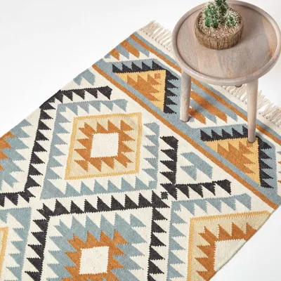 Produktbild von HOMESCAPES Kelim-Teppich Agra 160x230 cm – Handwebteppich aus Wolle & Baumwolle