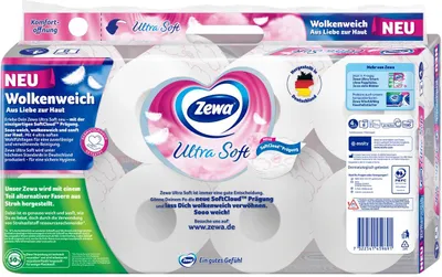 Image de Zewa 39105 Zewa papier hygiénique Ultra Soft 4 plis 8 rouleaux