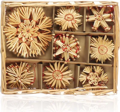 Produktbild von COM-FOUR® 36x Strohsterne im Mix-Set - Christbaum-Schmuck - Stroh-Anhänger für den Weihnachtsbaum - natürlicher Christbaum-Behang - Weihnachtsdekoration