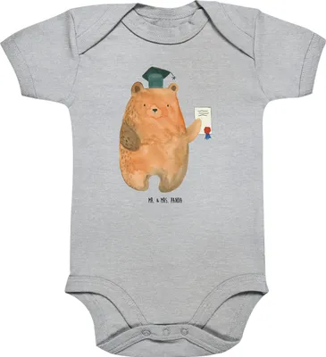Produktbild von Mr. & Mrs. Panda babykleidung body Bär Prüfung 1. - 3. Monat - Heather Grey - Geschenk, Babybody, Bestanden, Strampler Baby, Abschluss, kurzarm, Teddy, Zeugnis, Abitur