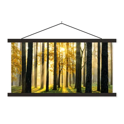 Produktbild von MuchoWow® Textilposter Wald - Sonne - Bäume - Gras - Landschaft - Natur 150x75 cm mit schwarzem Rahmen - Posterleiste
