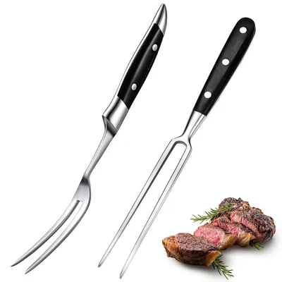 Produktbild von 2er Set Fleischgabeln – 30 cm, Edelstahl, Holz- & ABS-Griff – Für BBQ, Grill, Tranchieren – Küchenhelfer für Weihnachten & Camping