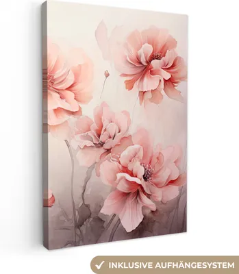 Produktbild von MuchoWow® - Leinwandbilder - Blumen - Rosa - Kunst - Abstrakt - Aquarell, Wandbild, Wanddeko Bilder Wohnzimmer, 80x120 cm