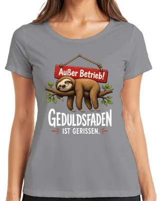 Productafbeelding van Buiten gebruik. "Geduld is op." Sarcasme. Dames T-shirt, grijs, maat 3XL