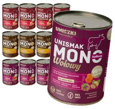 Produktbild von Uniszki Unismak 12x400g Getreidefreies Nassfutter für Hunde 3 Geschmacksrichtungen Mix