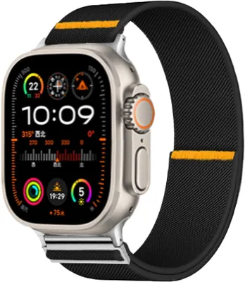 Produktbild von FFO2World verstellbares Nylon-Solo-Loop für Apple Watch 42–46/49 mm (Serie 1–11, SE, Ultra) – Elastisch geflochtenes Armband mit Schließe, Schwarz