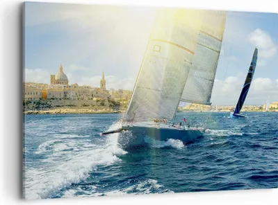 Produktbild von Bild auf Leinwand - Leinwandbild - Yacht Meer Welle - 100x70cm - Wand Bild - Wanddeko - Wandbilder - Leinwanddruck - Bilder - Kunstdruck - Wanddekoration - Leinwand bilder - Wandkunst - AA100x70-4038