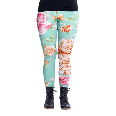 Produktbild von cosey - Blumen-Leggings (Einheitsgröße) - Design Minze und Blumen