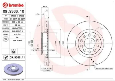 Produktbild von BREMBO Bremsscheiben (2 Stück) Hinterachse 09.9366.11